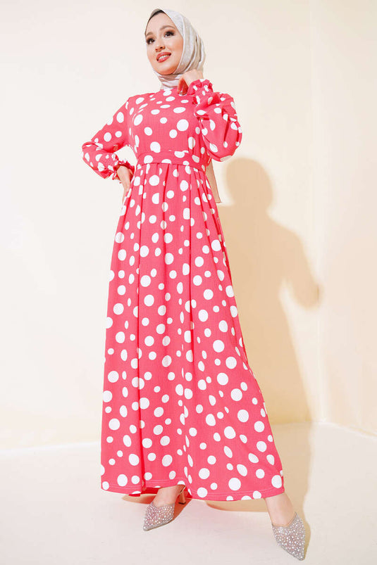 Polka Dot Patterly Wrapped Dress Fuchsia