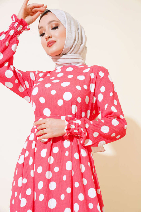 Polka Dot Patterly Wrapped Dress Fuchsia