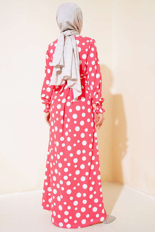 Polka Dot Patterly Wrapped Dress Fuchsia