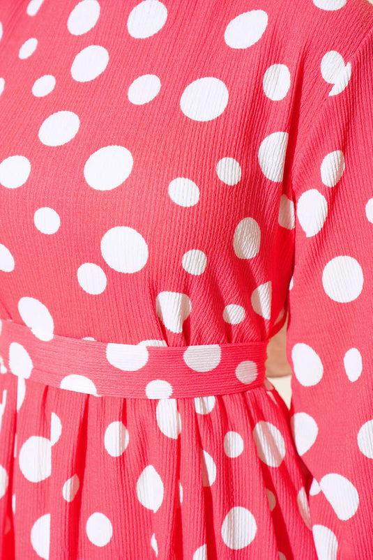 Polka Dot Patterly Wrapped Dress Fuchsia