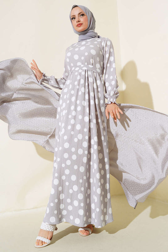 Robe Froissée à Motifs à Pois Gris