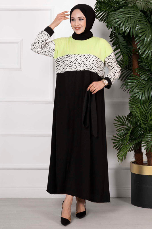 Robe Hijab Enveloppée À Motifs À Pois Vert Pistache