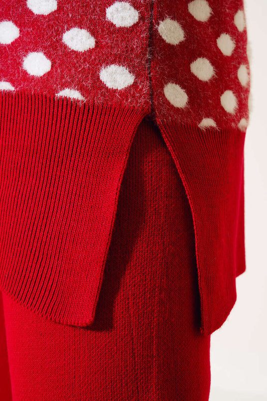 Ensemble double de tricots barbus à motifs à pois rouge