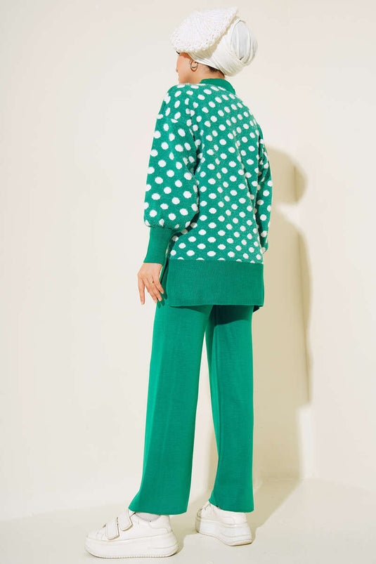 Ensemble double de tricots barbus à motifs à pois vert