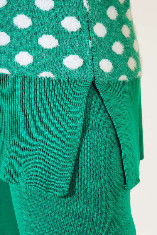 Ensemble double de tricots barbus à motifs à pois vert