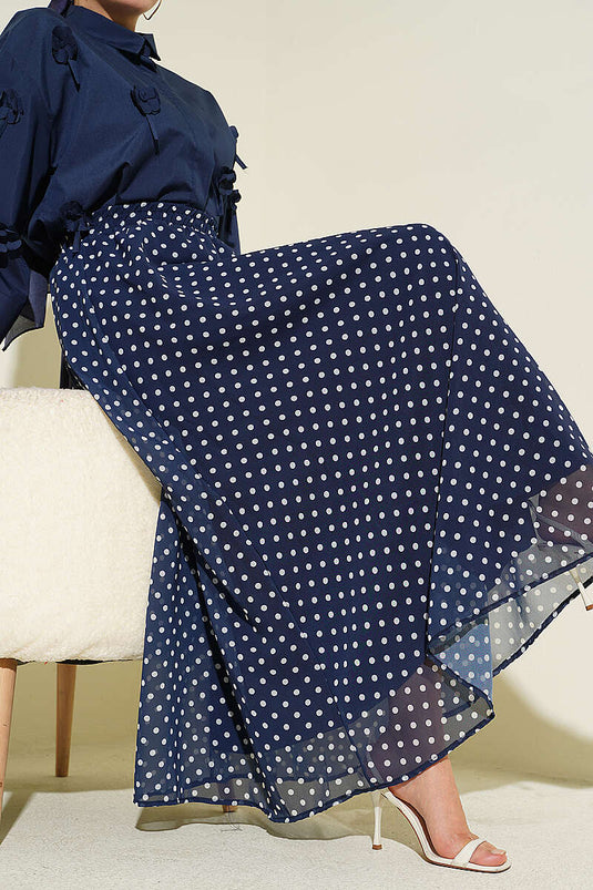 Jupe en chiffon à pois bleu marine
