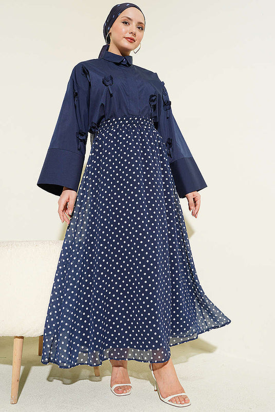 Jupe en chiffon à pois bleu marine
