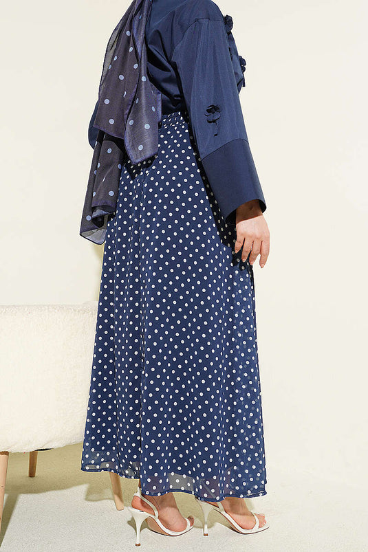 Jupe en chiffon à pois bleu marine