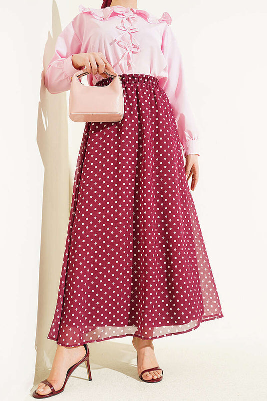Jupe en chiffon à pois couleur prune