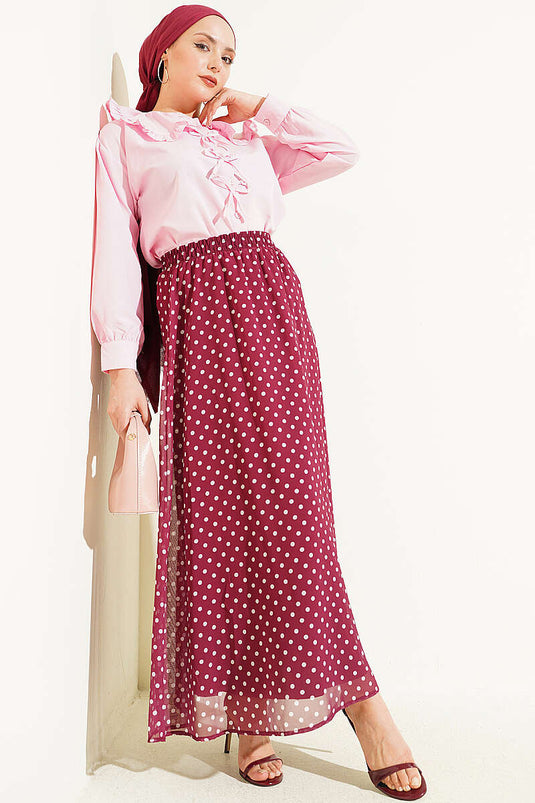 Jupe en chiffon à pois couleur prune