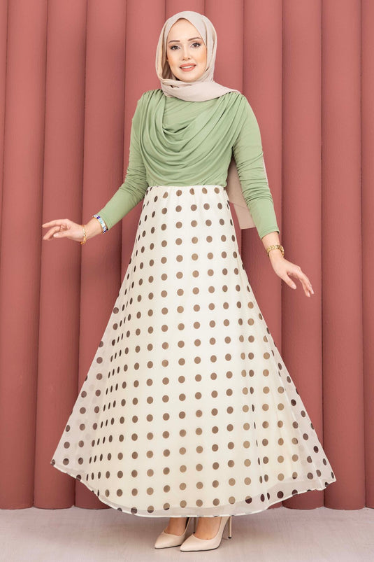 Polka Dot Patterned Chiffon Tulle Skirt Cream