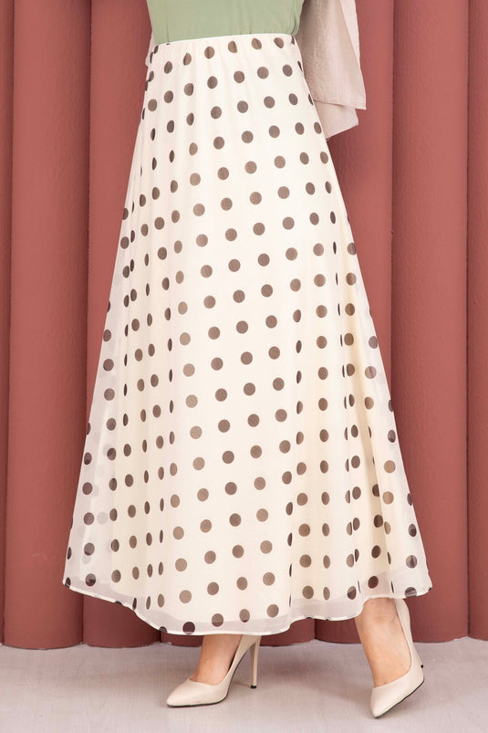 Polka Dot Patterned Chiffon Tulle Skirt Cream