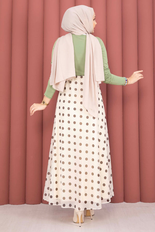 Polka Dot Patterned Chiffon Tulle Skirt Cream