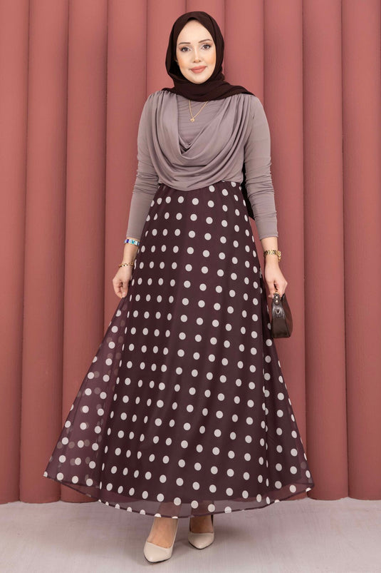 Polka Dot Patterned Chiffon Tulle Skirt Burgundy