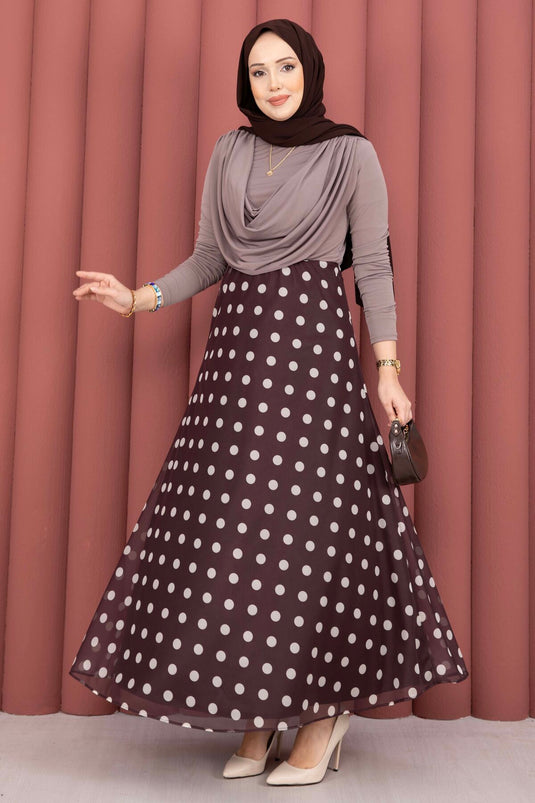 Polka Dot Patterned Chiffon Tulle Skirt Burgundy