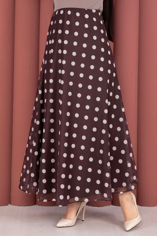 Polka Dot Patterned Chiffon Tulle Skirt Burgundy