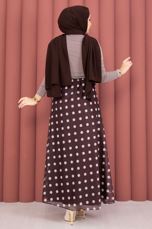 Polka Dot Patterned Chiffon Tulle Skirt Burgundy