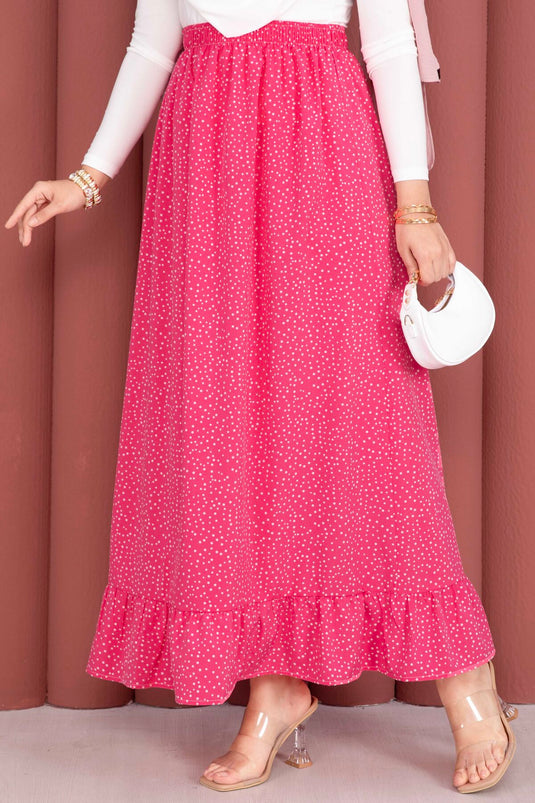 Puantiye Desenli Volanlı Etek Pembe