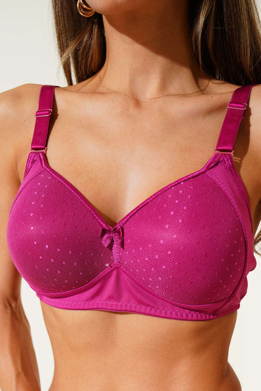 Polka Dot Tulle Non-Supportive Bra, Rose Pink