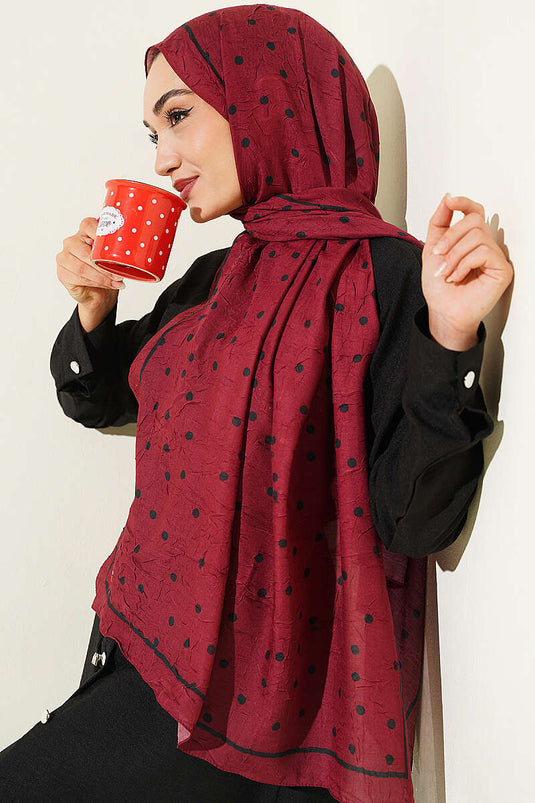 Puantiyeli Bambu Kraş Şal Bordo