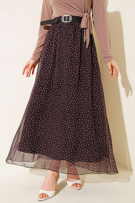 Jupe à pois avec ceinture élastique marron foncé