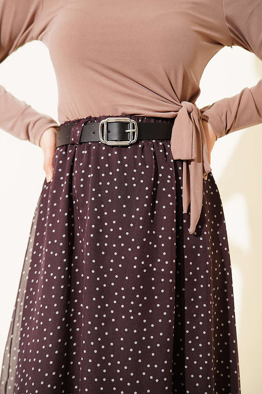 Jupe à pois avec ceinture élastique marron foncé