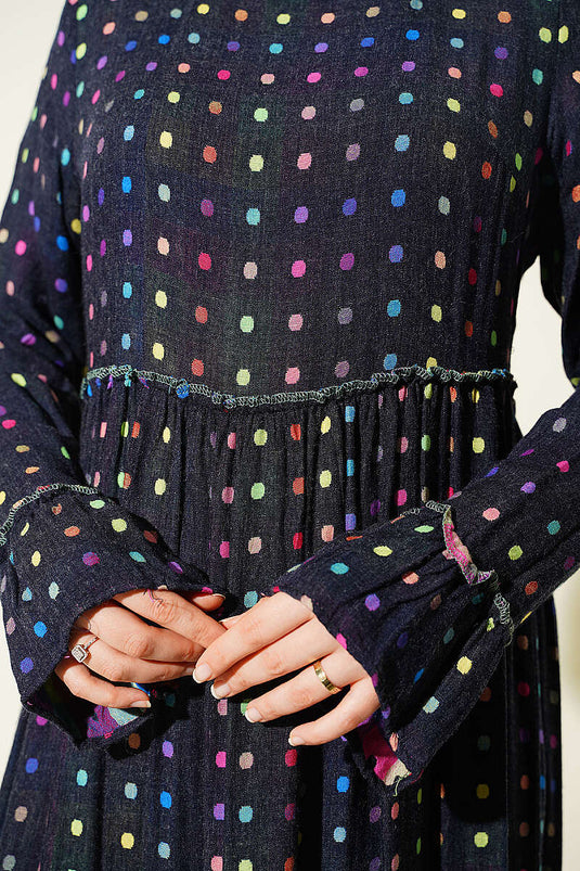 Marine Punkte-Kleid Mit Rundhalsausschnitt