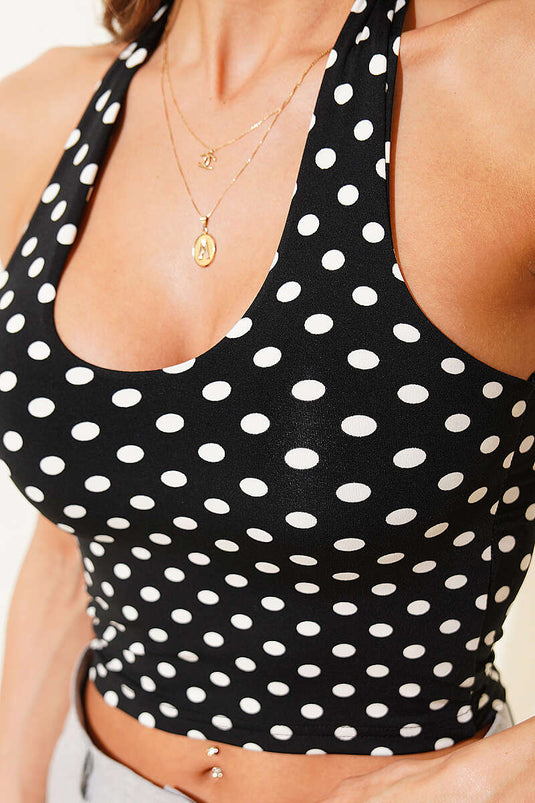 Polka Dot Slip-On Crop Top Black
