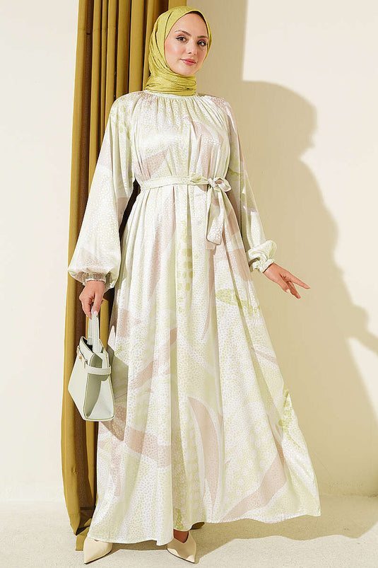 Punktejacquard-Satin-Kleid In Meeresgrün