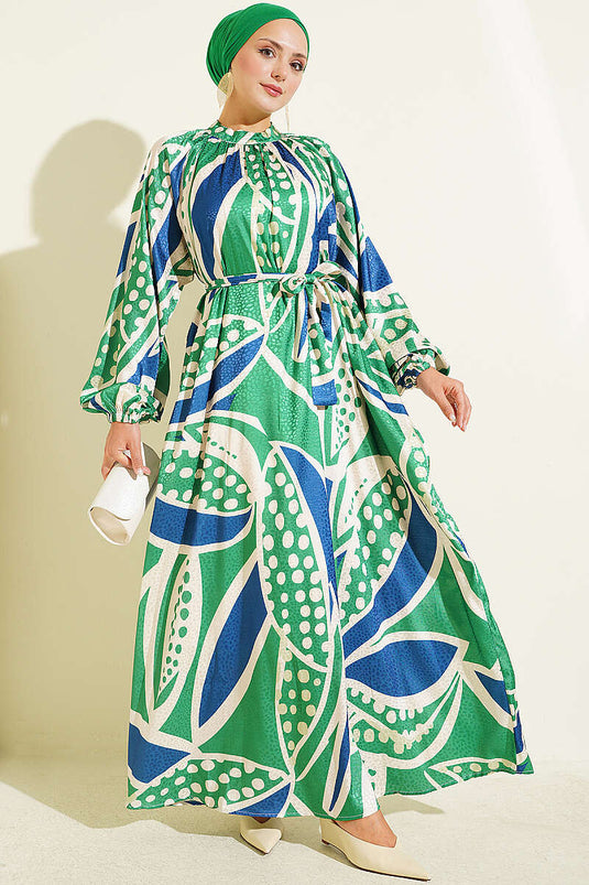 Robe En Satin Jacquard À Pois Verts