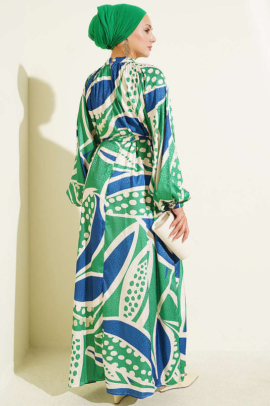 Robe En Satin Jacquard À Pois Verts