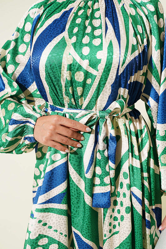 Robe En Satin Jacquard À Pois Verts