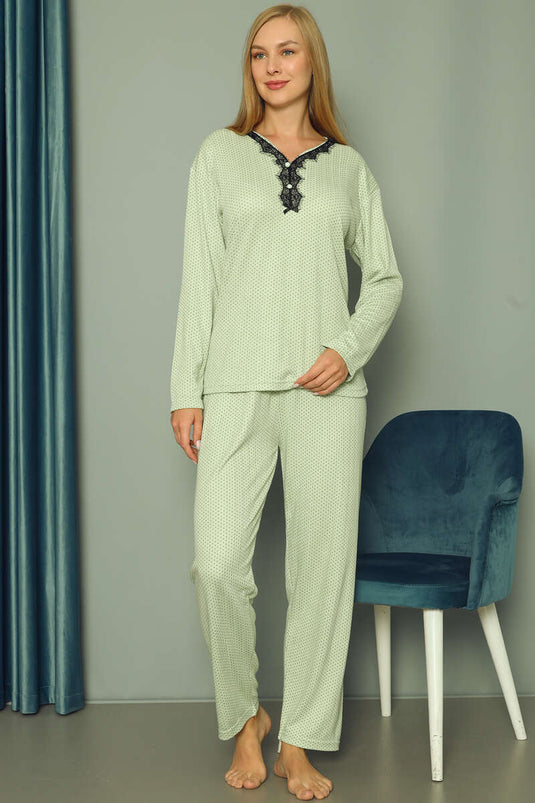 Polka Dot Damen-Pyjama-Set Wassergrün