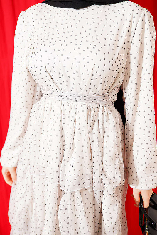 Robe En Chiffon Superposée À Pois Écru