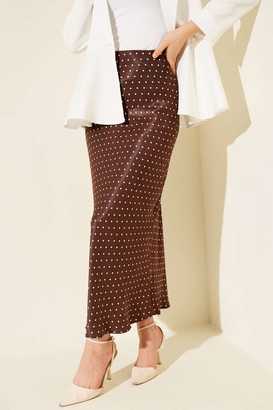 Polka Dot Satin Skirt Brown