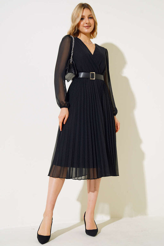 Polka Dot Chiffon Dress Black