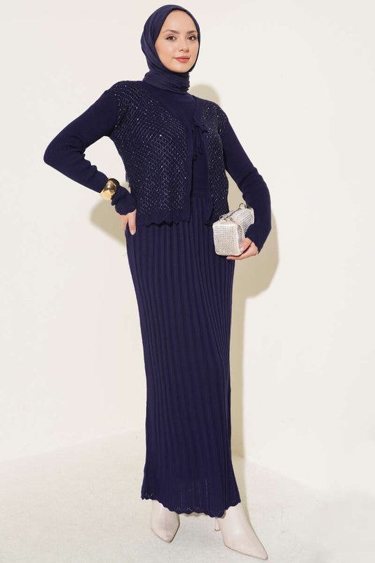 Abito In Maglia Blu Navy Con Dettaglio A Legatura