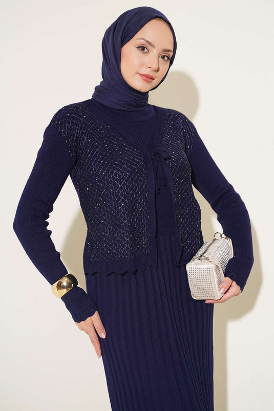 Abito In Maglia Blu Navy Con Dettaglio A Legatura