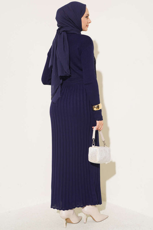 Abito In Maglia Blu Navy Con Dettaglio A Legatura