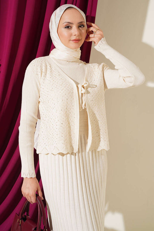 Robe En Tricot Longue À Détails Noués Et Ornements