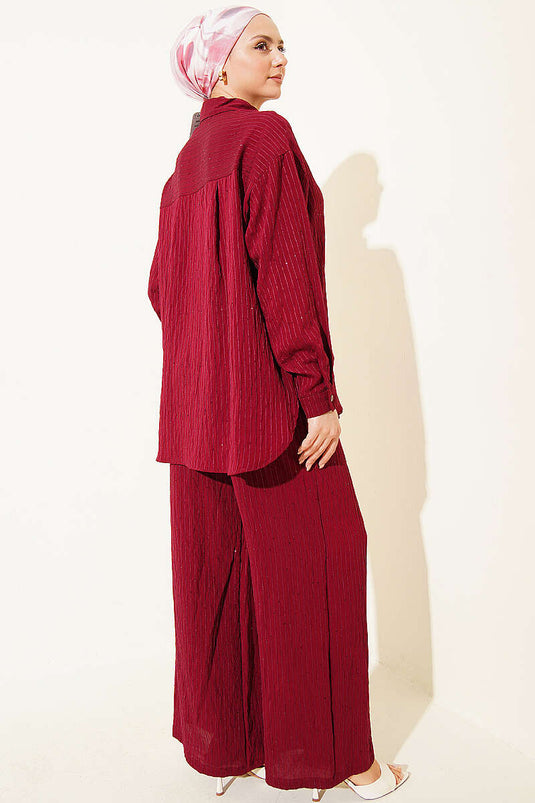 Burgundy Striped Two-Piece Set with Sequin Detail