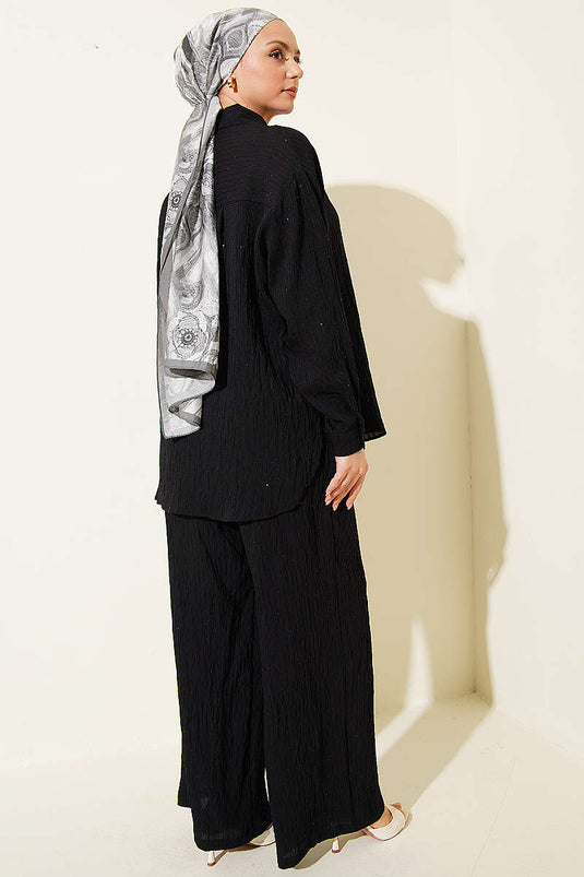 Striped Two-Piece Set with Sequin Detail Black