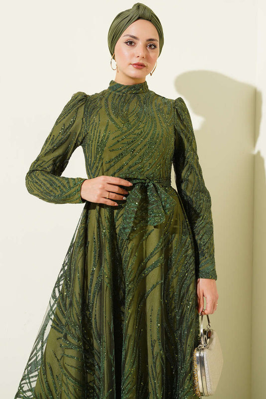 Sequined Glitter Evening Dress Khaki