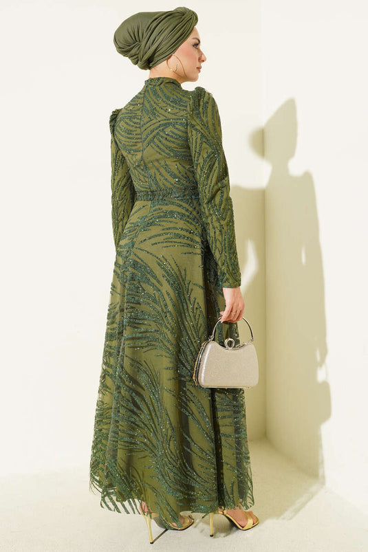 Sequined Glitter Evening Dress Khaki
