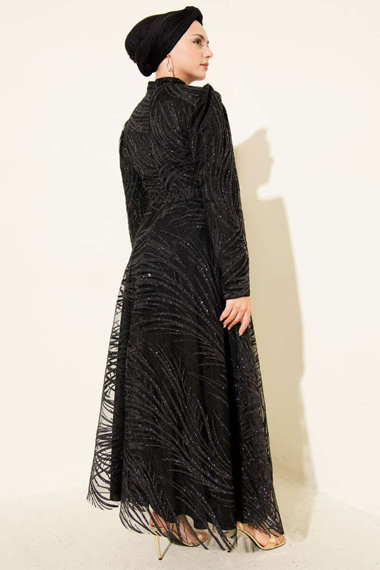 Sequined Glitter Evening Dress Black