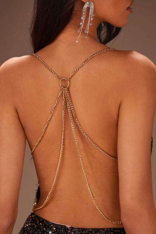 قميص نوم خيالي أسود بتفاصيل سلسلة مطرزة بالترتر