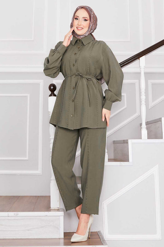 Point Stitched Shirt and Trouser Set Khaki