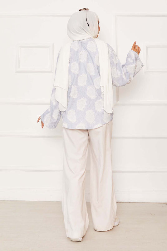 Kimono noué sur le devant avec détails à pompons indigo