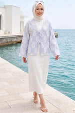 Kimono noué sur le devant avec détails à pompons indigo