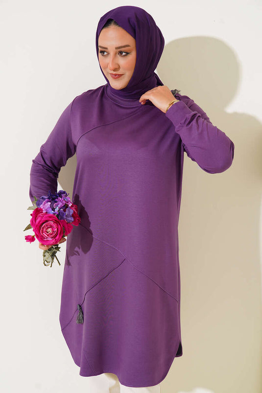 Tunique Longue Grande Taille Détail Frange Lilas